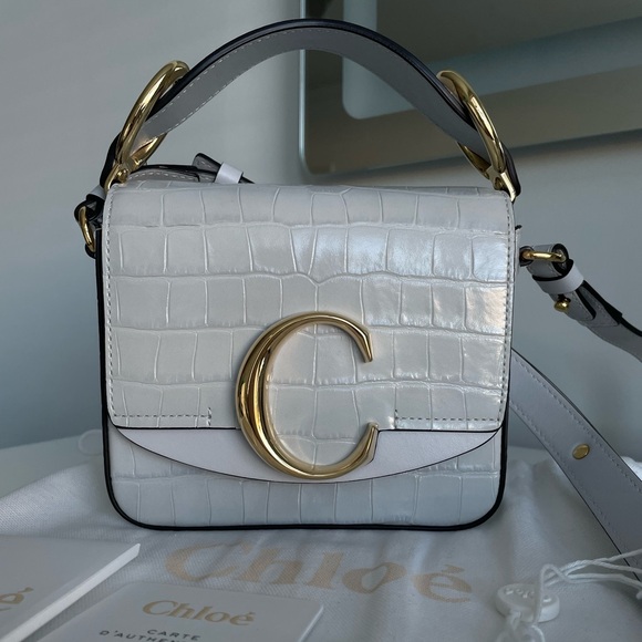 Chloe C Mini Croc Embossed Leather Crossbody Bag Light Cloud Final Price